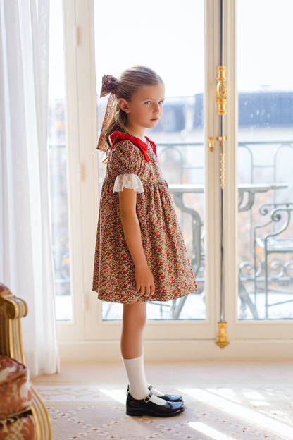 Sal & Pimenta Girls Dress - Red Trocadero Liberty Print Floral Christmas Dress with Lace
