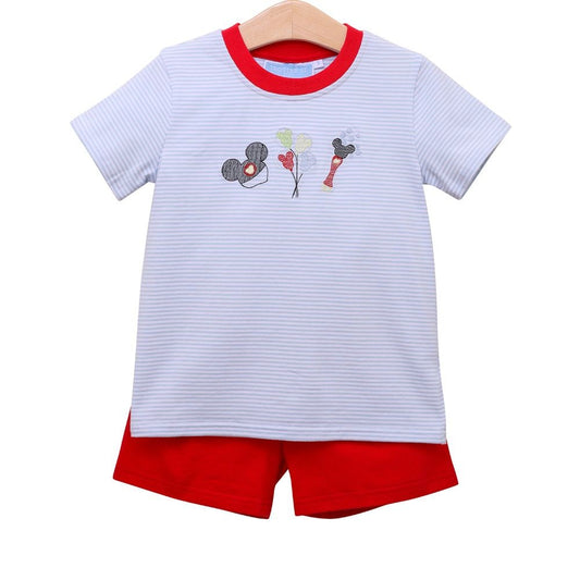 Trotter Street Kids Boys Blue Mouse Embroidery Shorts Set