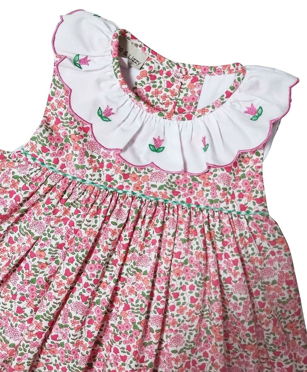 Marco & Lizzy Girls Pink Floral Sleeveless Float Dress - Embroidered Collar 6 Marco & Lizzy Girls Pink Floral Sleeveless Float Dress - Embroidered Collar 6