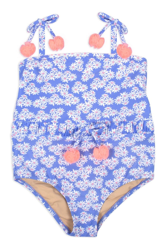 Shade Critters Girls Blue Daisy Pom Pom Swimsuit