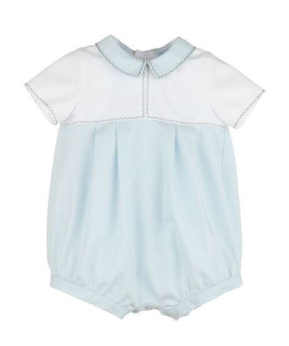Luli & Me Baby Boys Feather Stitch Bubble - White with Light Blue