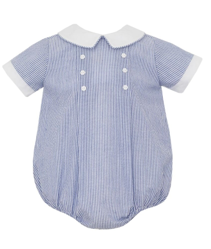 Petit Bebe Baby Boys Navy Blue Stripe Seersucker Bubble
