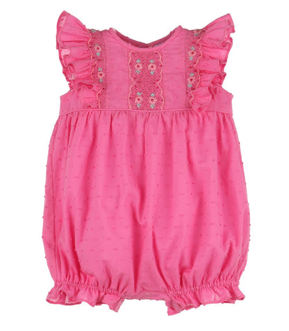 Luli & Me Baby Girls Dotted Swiss Smocked Bubble - Fuchsia Pink