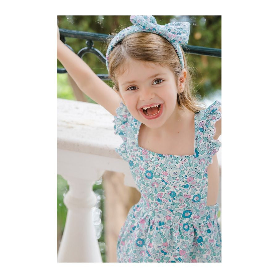 Sal & Pimenta Girls Bow Headband - Aqua Betsy Liberty Floral