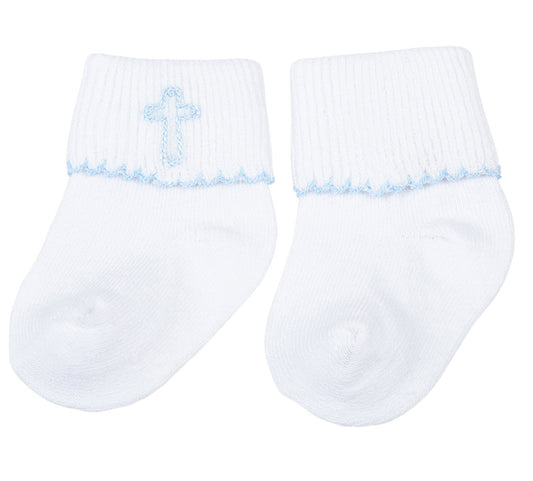 Magnolia Baby Boys Blessed Embroidered Blue Cross Socks