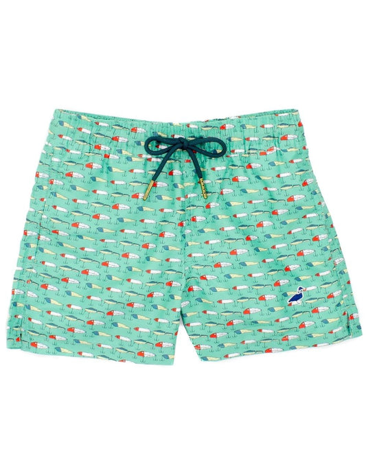 Properly Tied Boys Swim Trunks - Green Vintage Fishing Lures by Properly Tied
