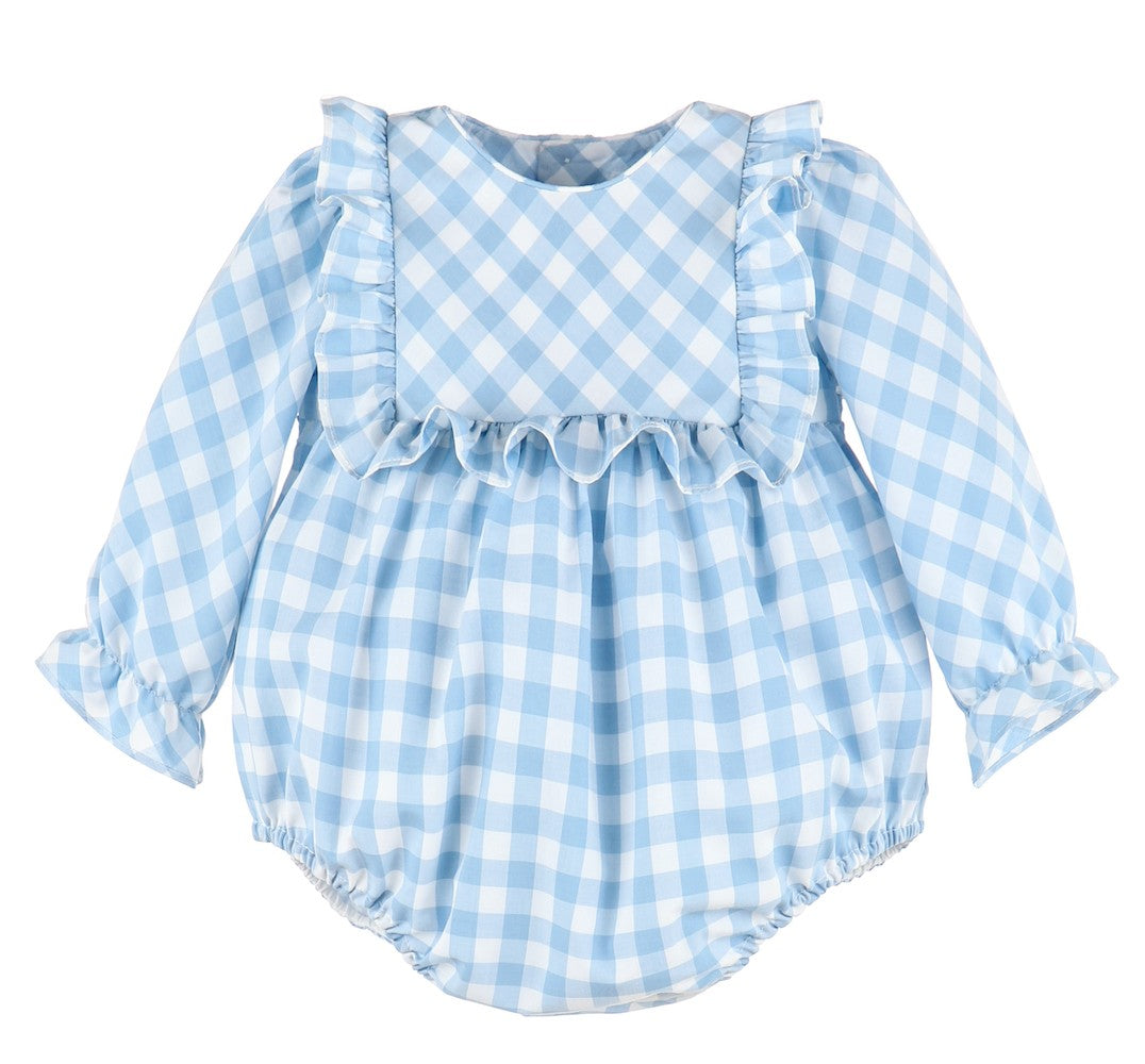 Sophie & Lucas Baby Girls Blueberry Blue Check Bubble with Sash