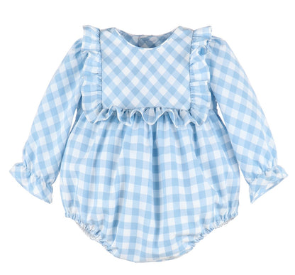 Sophie & Lucas Baby Girls Blueberry Blue Check Bubble with Sash