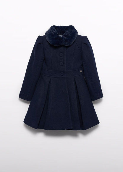 Abel & Lula Girls Navy Blue Dress Coat with Faux Fur Collar