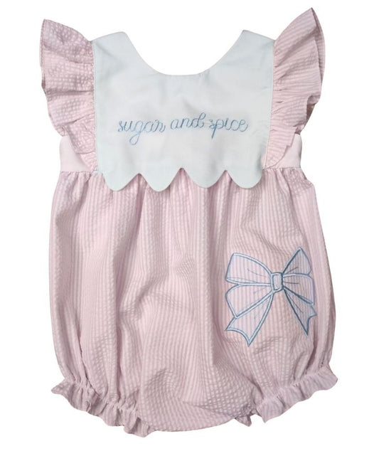 Whimsy Bay Kids Baby Girls Pink Embroidered Sugar & Spice Bubble
