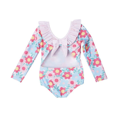 Sal & Pimenta Girls Rashguard Swimsuit - Retro Flowers - Long Sleeves