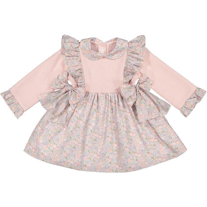 Sal & Pimenta Girls Dress - Pink Knit Tuilleries Liberty Print Pinafore with Bows