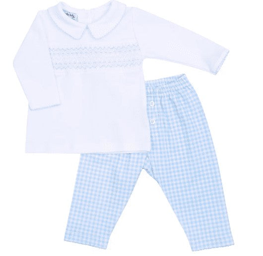 Magnolia Baby Boys Mini Checks Smocked Pant Set - Blue