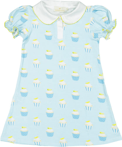Sal & Pimenta Girls Knit Dress - Aqua Sugar High Cupcakes