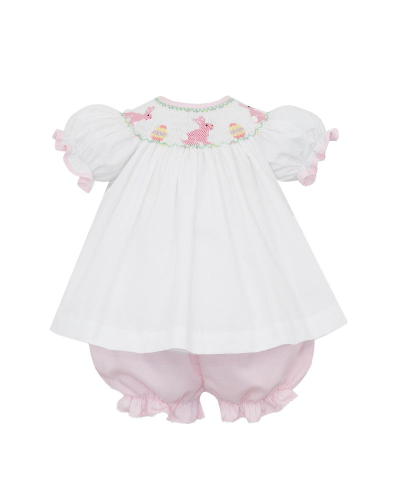 Anavini Girls Pink Smocked Easter Bunny Top and Pique Bloomers Set