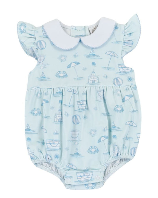 Cypress Row Baby Girls Blue Bubble - Seacrest Blue Beach Toile - Flutter Sleeves