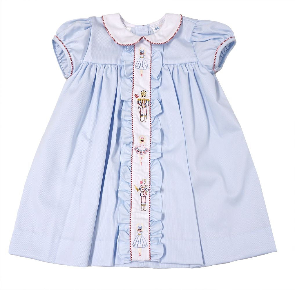 LuLu BeBe Girls Light Blue Molly Dress - Nutcracker Embroidery