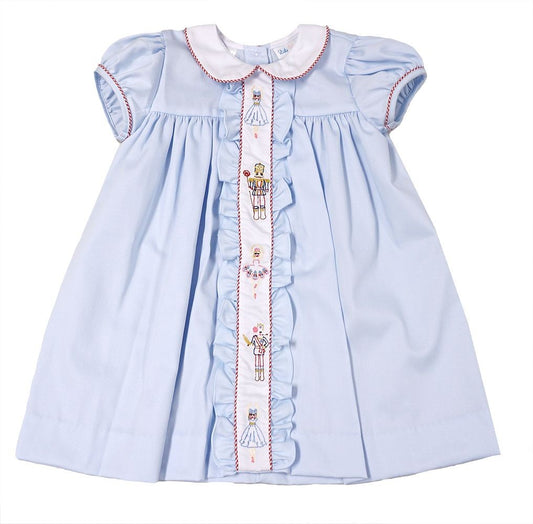 LuLu BeBe Girls Light Blue Molly Dress - Nutcracker Embroidery