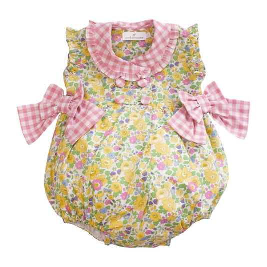 Sal & Pimenta Girls Bubble - Pink Gingham Bows - Yellow Betsy Liberty Floral