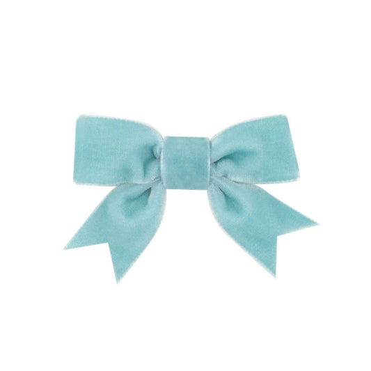 Wee Ones Girls Hair Bow - Mini Velvet Bow Tie with Fancy Tails - Dusty Blue
