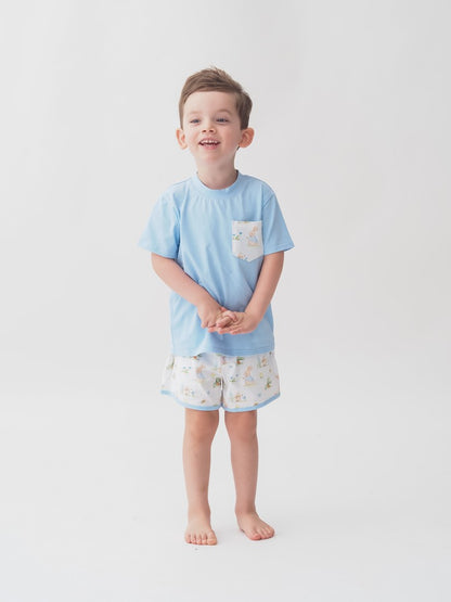 Cypress Row Boys Blue Easter Bunny Play Pocket Shorts Set