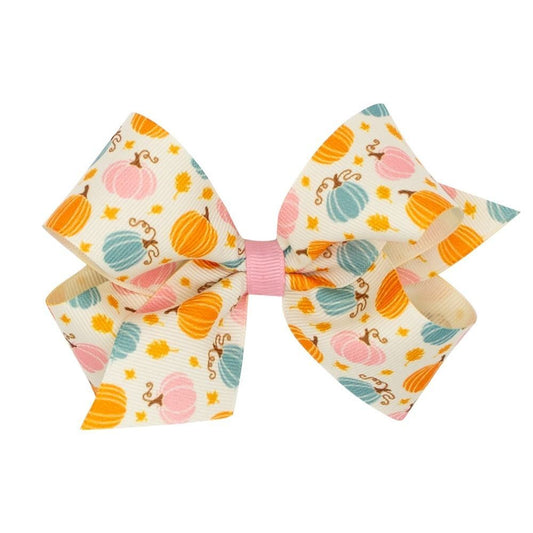 Wee Ones Girls Hair Bow on Clip - Pastel Harvest Pumpkins Print