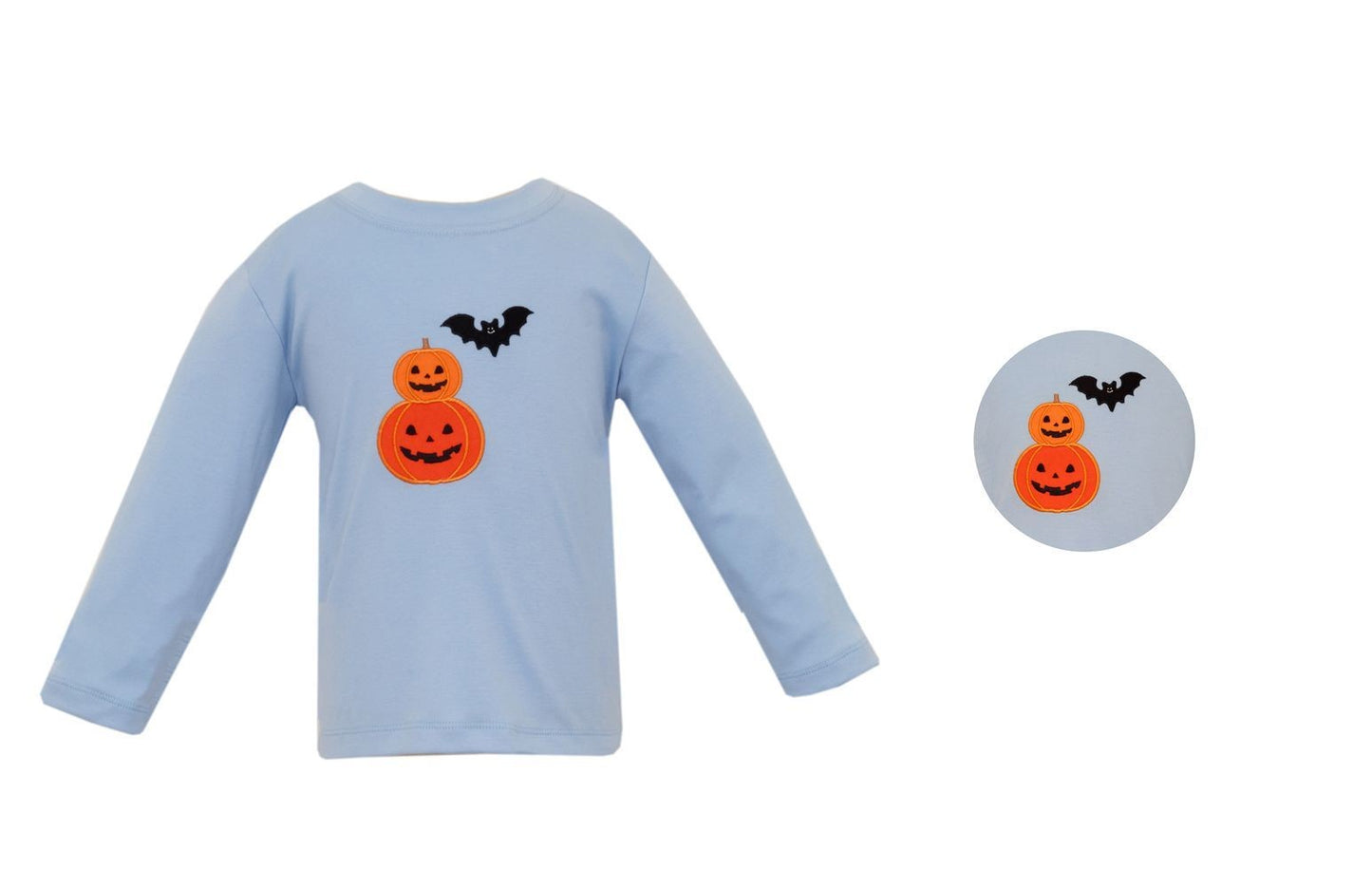 Claire & Charlie Boys Light Blue Shirt - Halloween Jack O'Lanterns