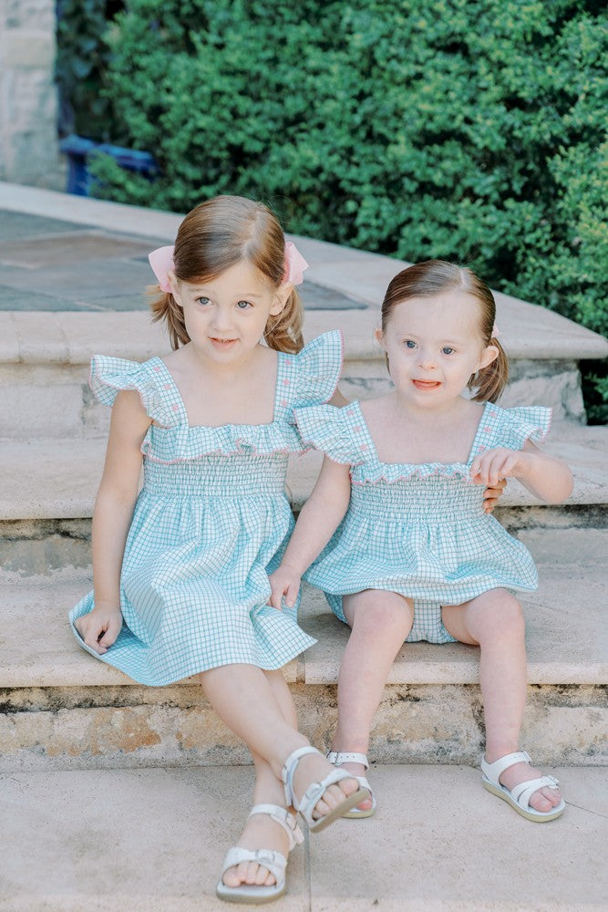 Proper Peony Girls Rosemary Smocked Dress - Green Check