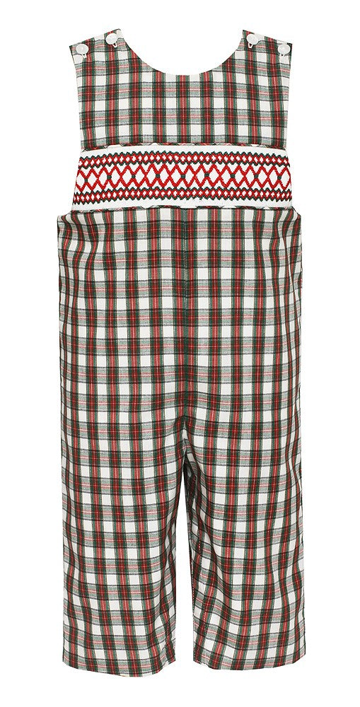 Petit Bebe Baby / Toddler Boys Red / Green Holiday Plaid Smocked Longall