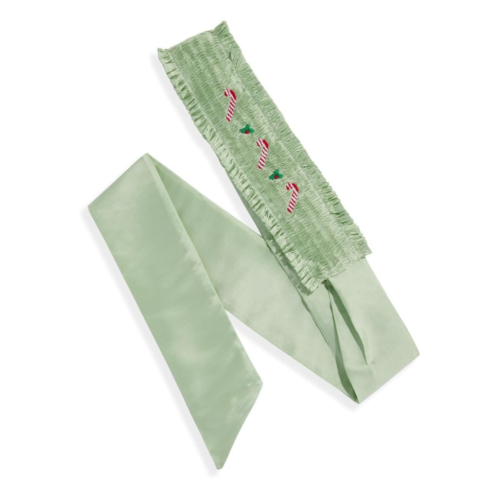 bella bliss Girls McLean Party Sash - Smocked Candy Canes on Green