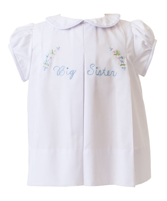 Proper Peony Girls Embroidered Big Sister Dress with Collar - White