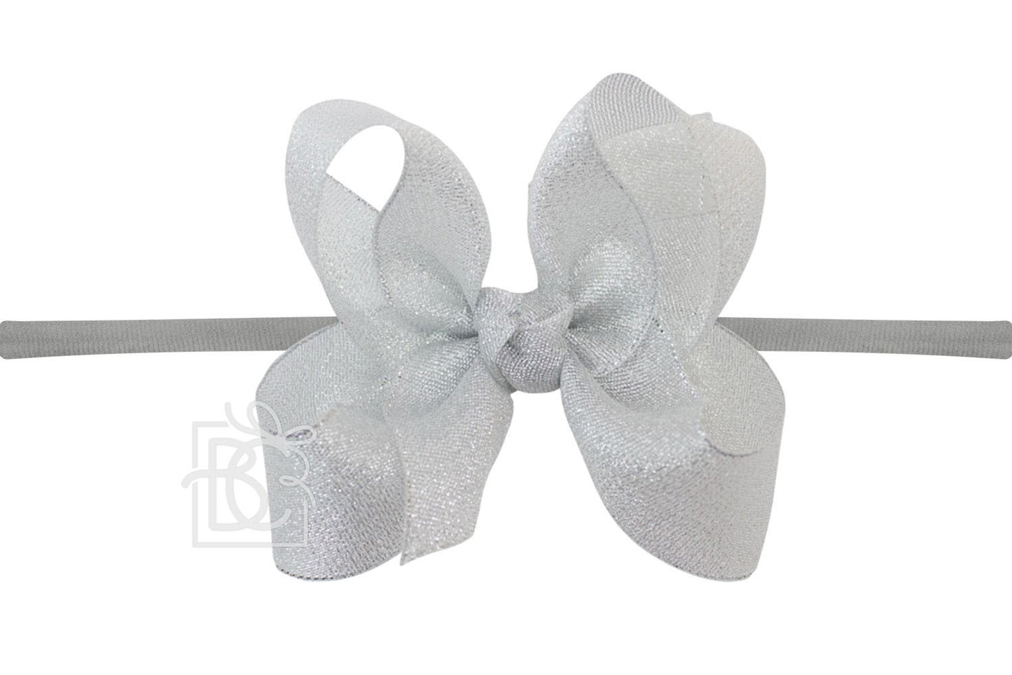 Beyond Creations Girls 1/4" Pantyhose Headband with Attached Bow - Metallic - Silver