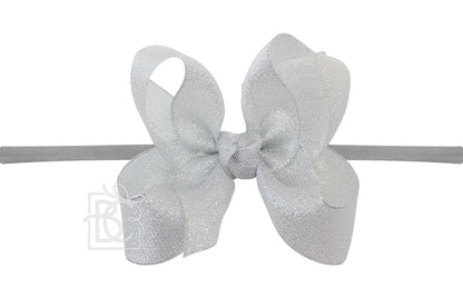 Beyond Creations Girls 1/4" Pantyhose Headband with Attached Bow - Metallic - Silver