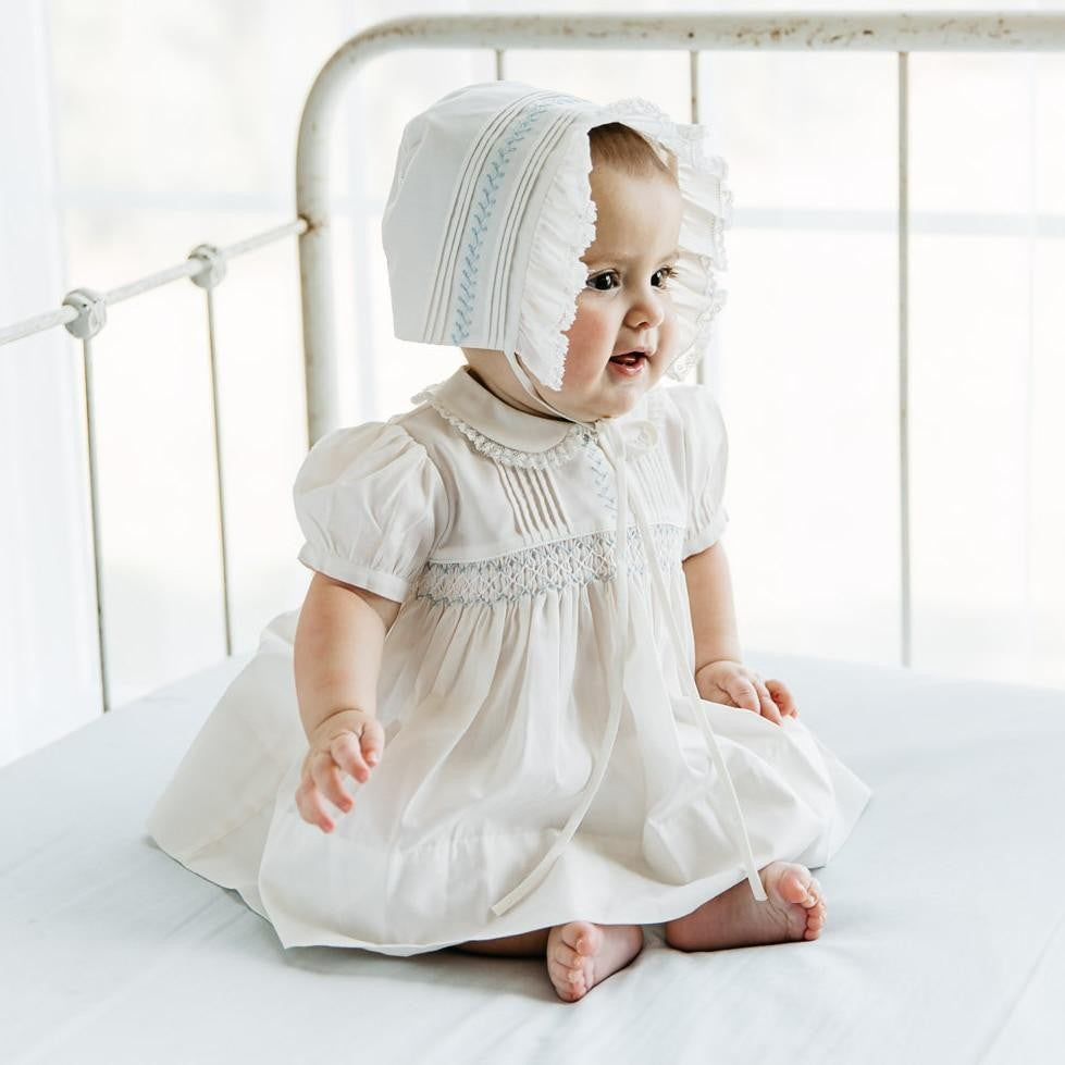 Feltman Brothers Baby / Toddler Girls Ivory Vintage Dress - Smocked in Blue