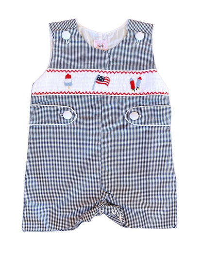 Shop Teeta Boys Blue Check Smocked Patriotic Jon Jon