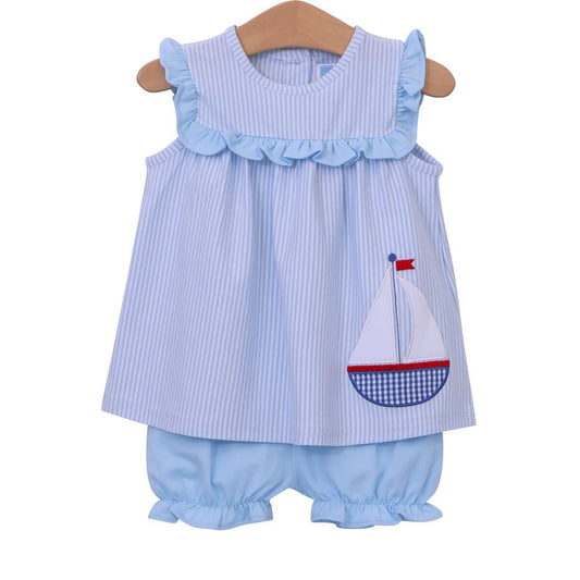 Trotter Street Kids Girls Blue Stripe Sailboat Bloomers Set