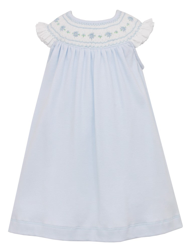 Petit Bebe Knits Baby / Toddler Girls Blue Knit Smocked Dress - Flutter Sleeves