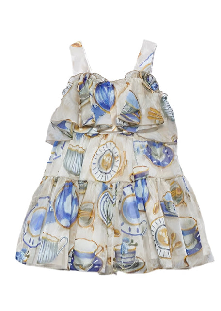 Abel & Lula Girls Blue Ruffled Bambula Dress