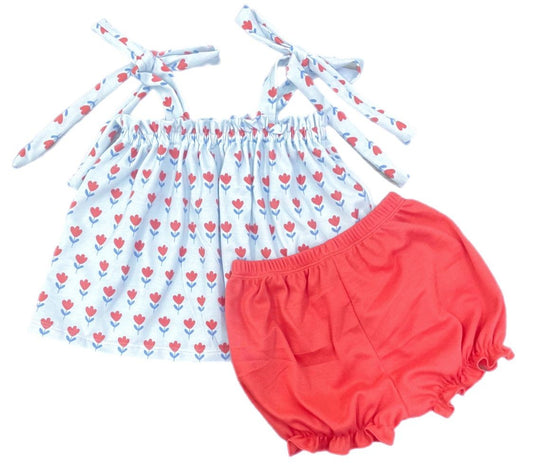 James & Lottie Girls Coral Bloomers with Tulips Tie Top by James & Lottie