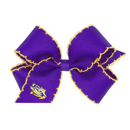 Wee Ones Girls Hair Bow on Clip - Purple Moonstitch - Embroidery LSU Louisiana State