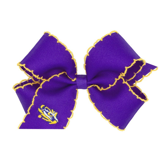 Wee Ones Girls Hair Bow on Clip - Purple Moonstitch - Embroidery LSU Louisiana State