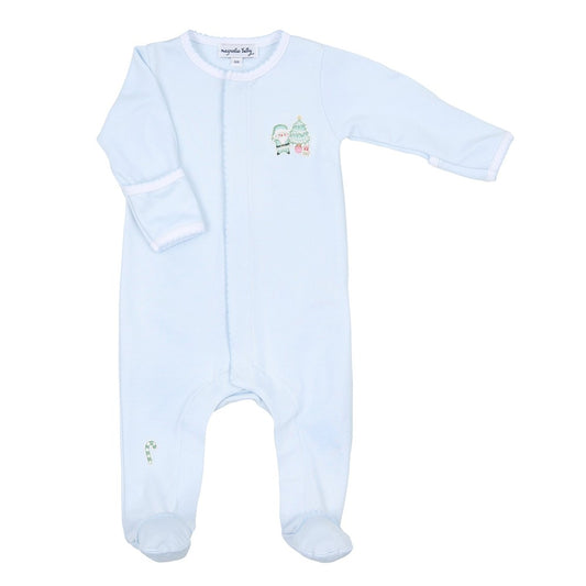 Magnolia Baby Boys Sweet Little Christmas Embroidered Footie - Blue