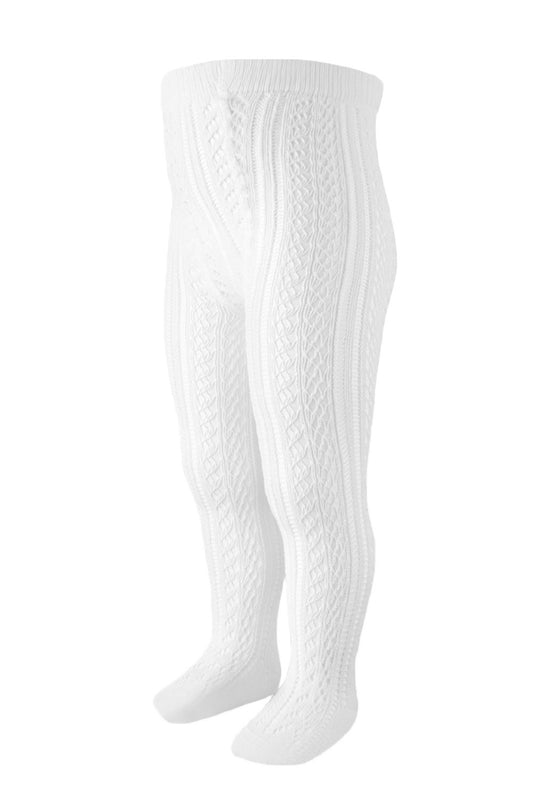 Carlomagno Socks - Girls Perle Cotton Open Work Tights - White