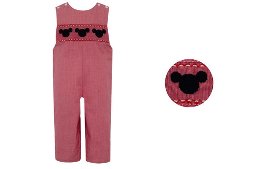 Anavini Boys Red Check Longall - Smocked Mouse Ears