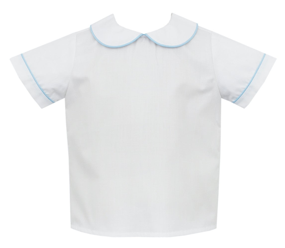 Anavini Baby Boys Light Blue Embroidered Birthday Party Shortall with Shirt