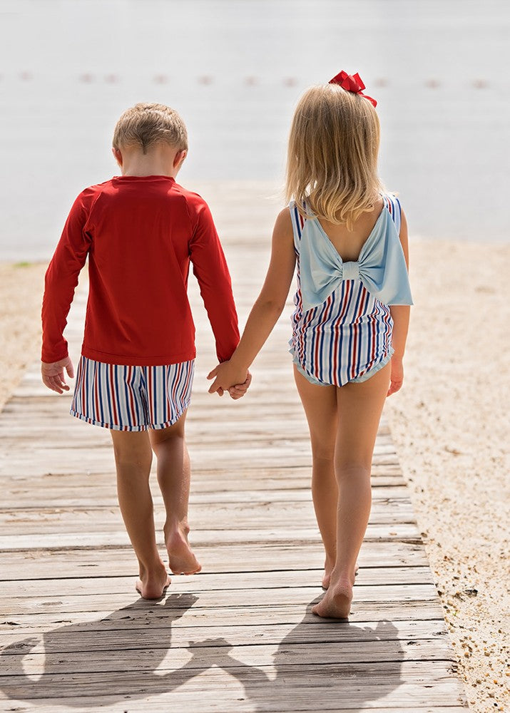 James & Lottie Boys Swim Trunks - Patriotic Stripes