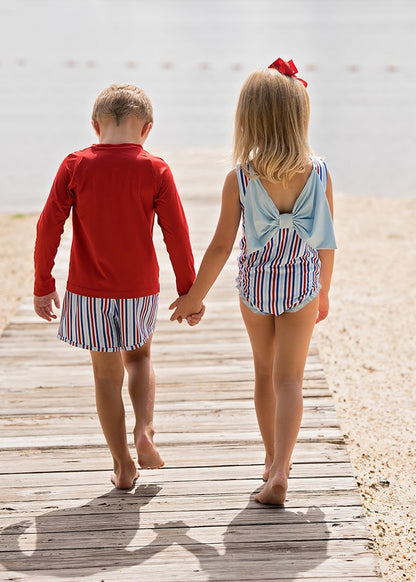 James & Lottie Boys Swim Trunks - Patriotic Stripes