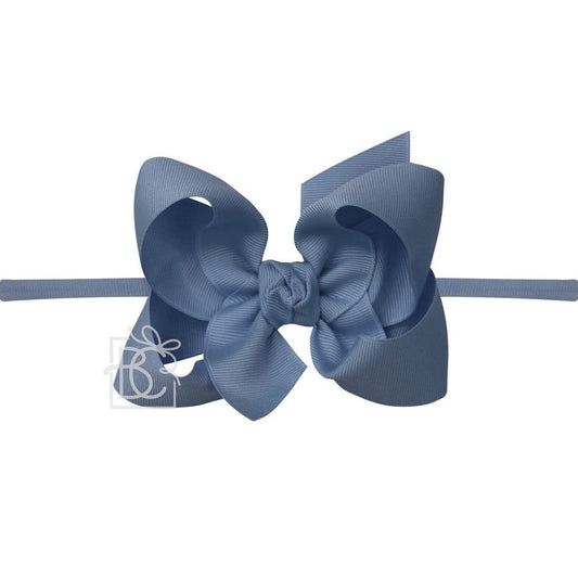 Beyond Creations Girls 1/4" Pantyhose Headband with Attached Grosgrain Bow - Smoke Blue by Beyond Creations