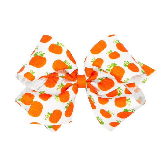 Wee Ones Girls Harvest Theme Printed Grosgrain Bow - Orange Pumpkins