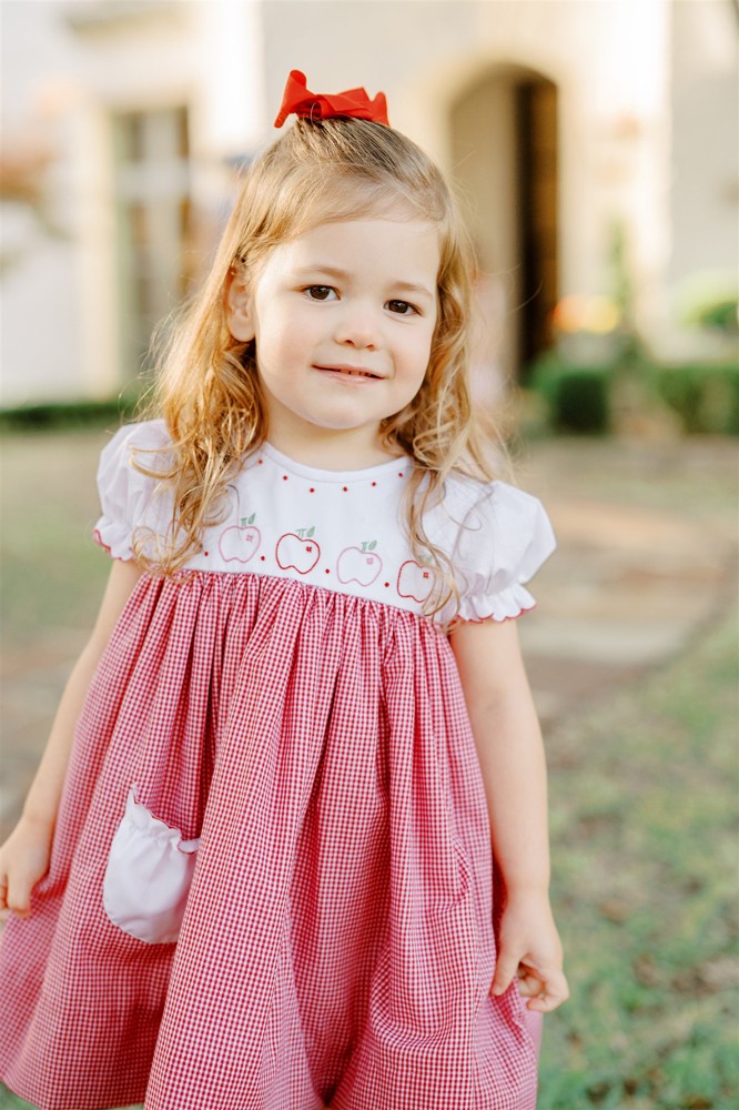 Proper Peony Girls Red Gingham Braeburn Apples Dress